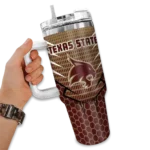 custom texas state bobcats hex texture maroon curved tumbler best selling.webp