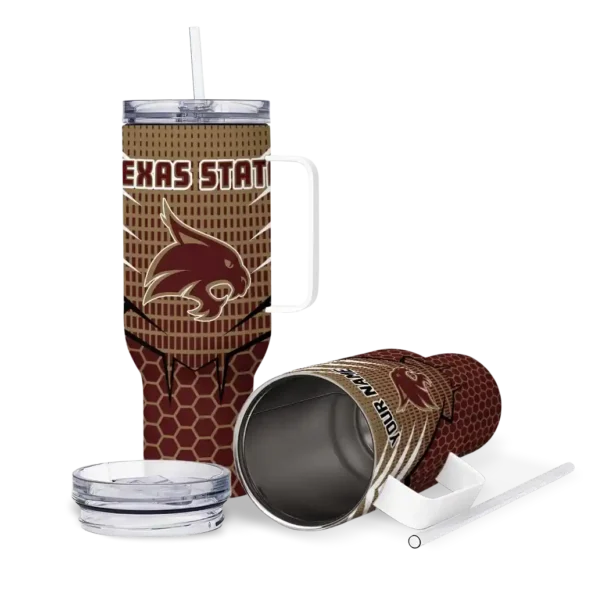 custom texas state bobcats hex texture maroon curved tumbler high quality.webp