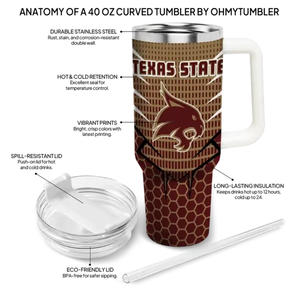 custom texas state bobcats hex texture maroon curved tumbler new arrival.webp