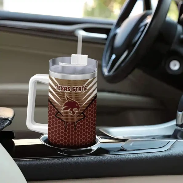 custom texas state bobcats hex texture maroon curved tumbler trendy.webp
