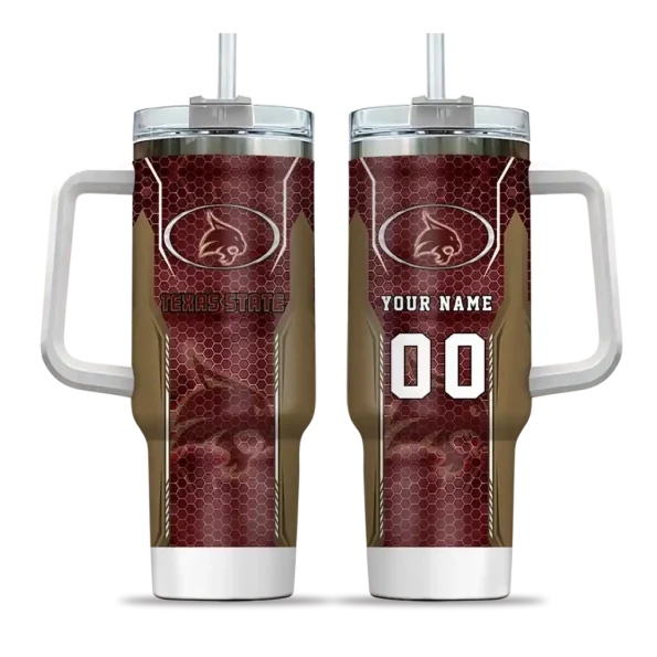 custom texas state bobcats hexagon armor maroon curved tumbler best selling.webp