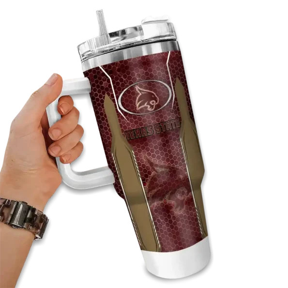 custom texas state bobcats hexagon armor maroon curved tumbler fashion forward.webp