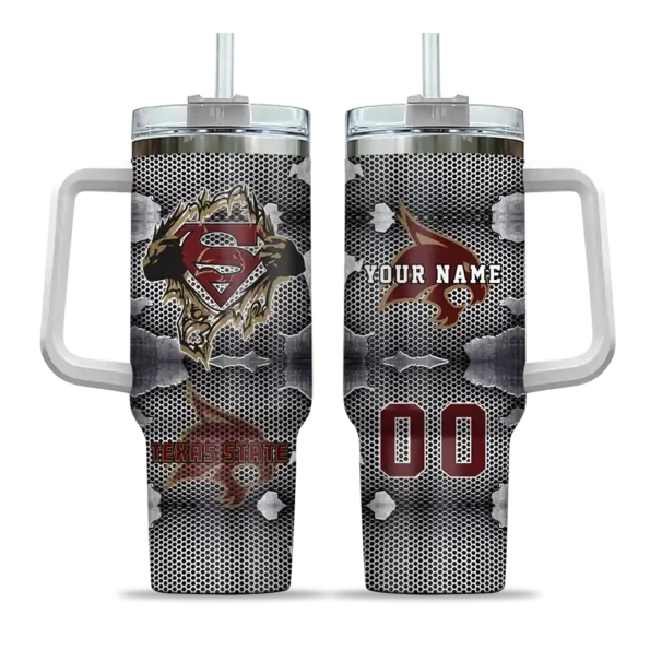 custom texas state bobcats superman shield maroon gray curved tumbler best selling.webp
