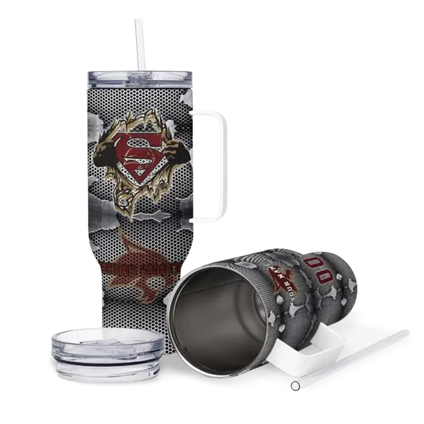 custom texas state bobcats superman shield maroon gray curved tumbler high quality.webp