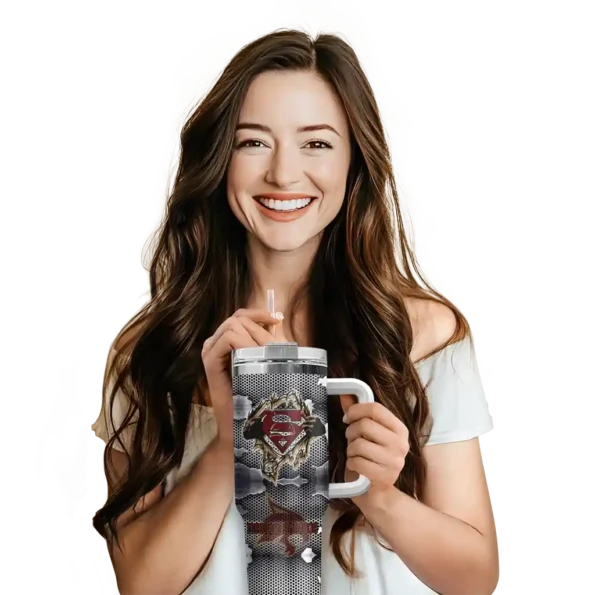 custom texas state bobcats superman shield maroon gray curved tumbler premium grade.webp