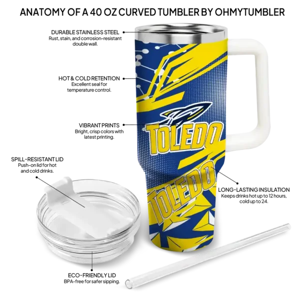custom toledo rockets abstract paths blue curved tumbler new arrival.webp