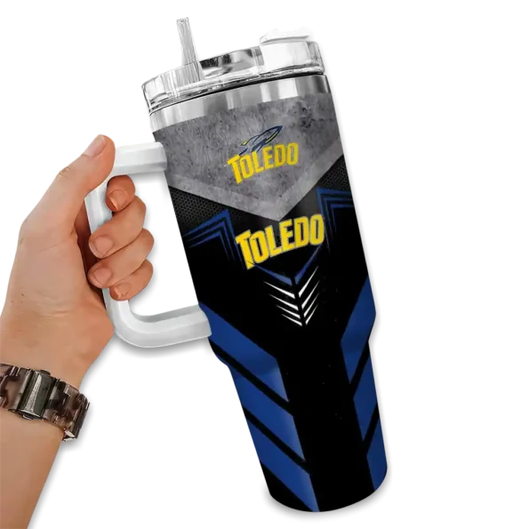 custom toledo rockets arrow armor blue black curved tumbler fashion forward.webp