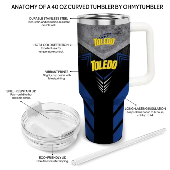 custom toledo rockets arrow armor blue black curved tumbler new arrival.webp