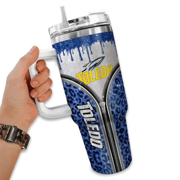custom toledo rockets leopard zipper blue curved tumbler fashion forward.webp
