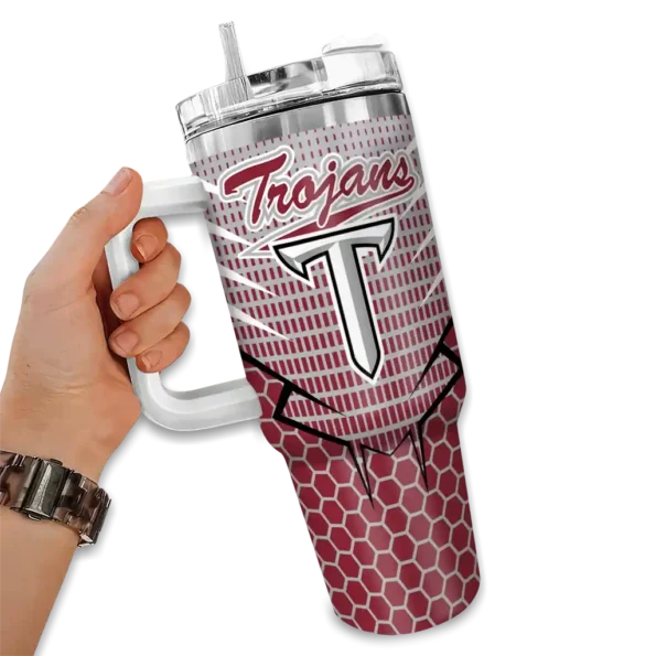 custom troy trojans hex texture red curved tumbler fashion forward.webp