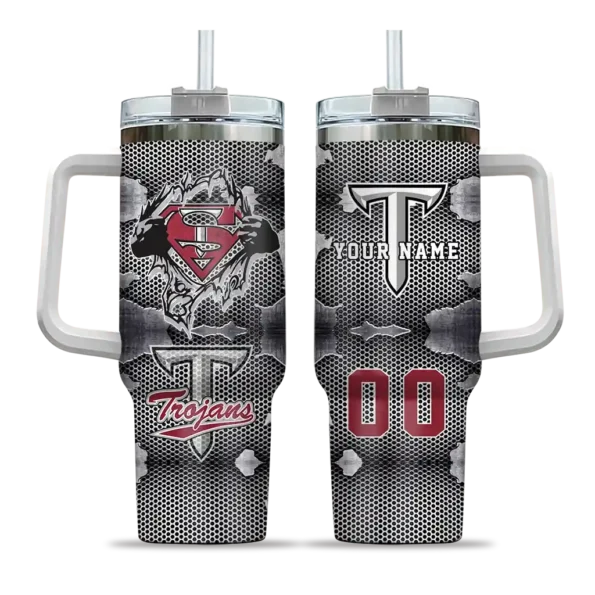 custom troy trojans superman shield red gray curved tumbler best selling.webp