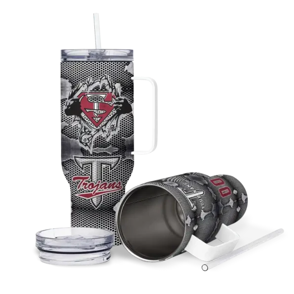 custom troy trojans superman shield red gray curved tumbler high quality.webp