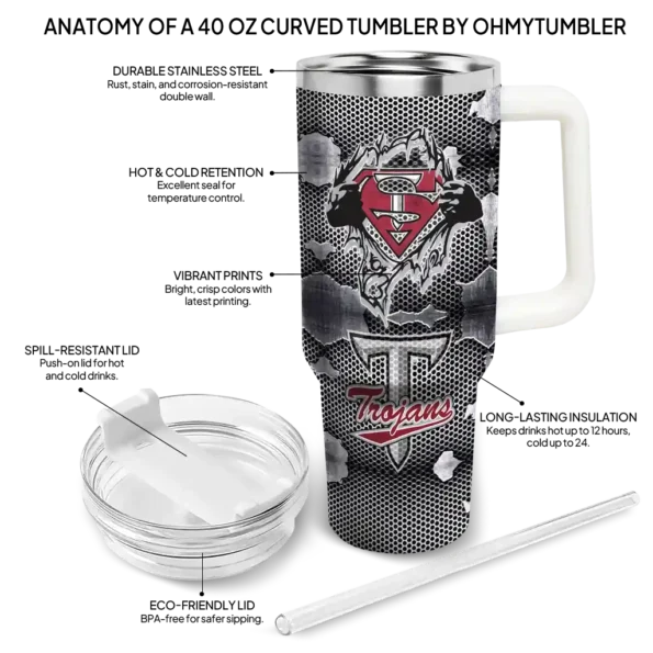 custom troy trojans superman shield red gray curved tumbler new arrival.webp