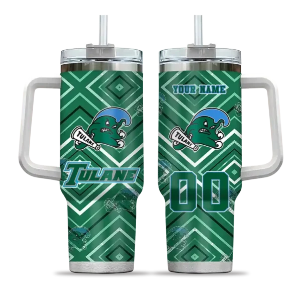 custom tulane green wave bold diamonds green curved tumbler best selling.webp