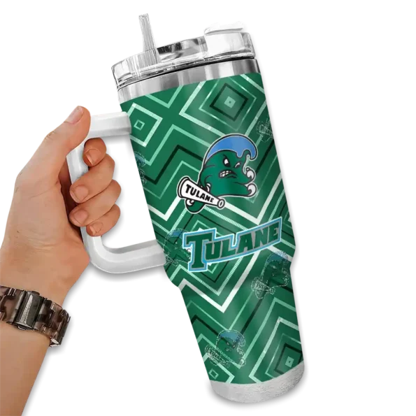 custom tulane green wave bold diamonds green curved tumbler fashion forward.webp