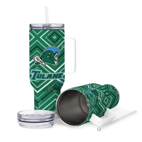 custom tulane green wave bold diamonds green curved tumbler high quality.webp