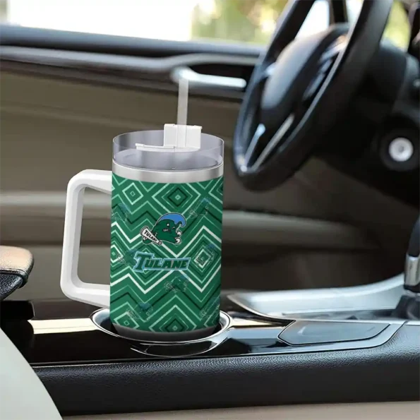 custom tulane green wave bold diamonds green curved tumbler trendy.webp
