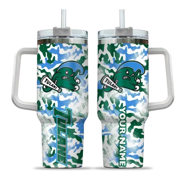 custom tulane green wave camo mashup green white curved tumbler best selling.webp