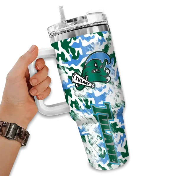 custom tulane green wave camo mashup green white curved tumbler fashion forward.webp