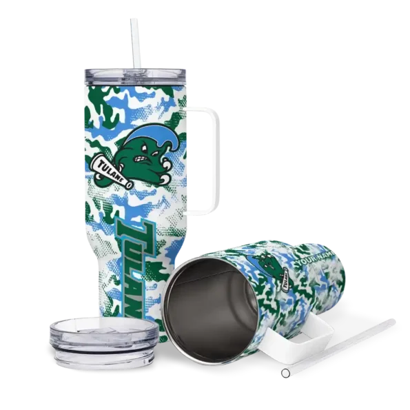 custom tulane green wave camo mashup green white curved tumbler high quality.webp