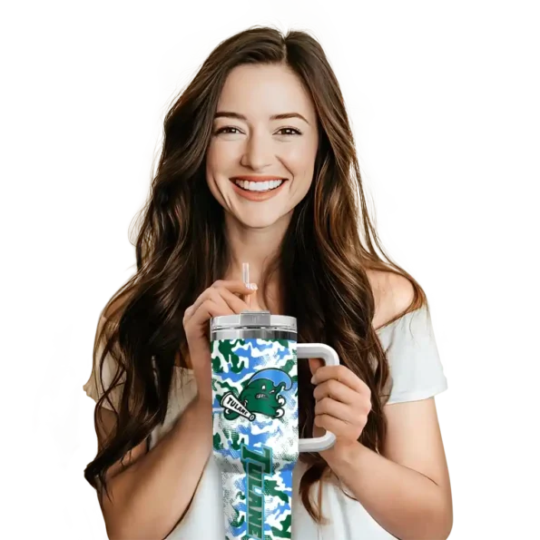 custom tulane green wave camo mashup green white curved tumbler premium grade.webp
