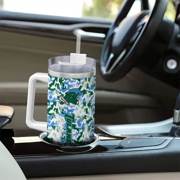 custom tulane green wave camo mashup green white curved tumbler trendy.webp