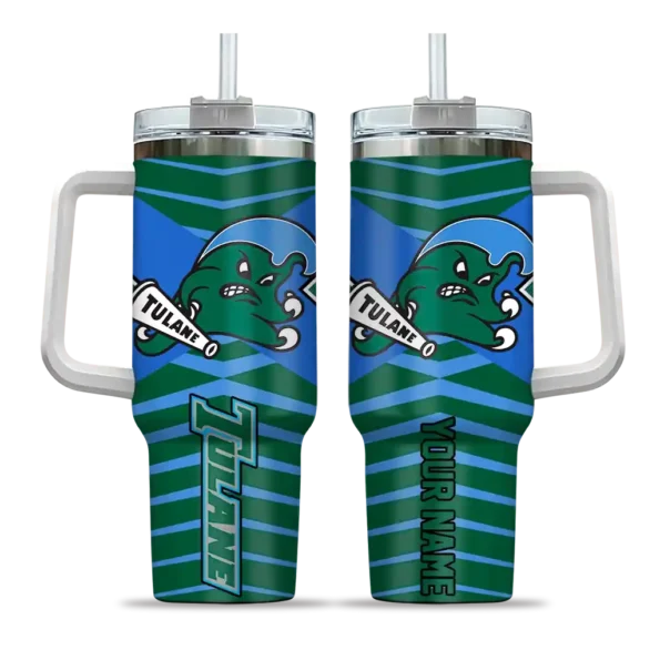 custom tulane green wave chevron layers green curved tumbler best selling.webp