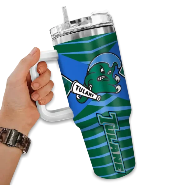 custom tulane green wave chevron layers green curved tumbler fashion forward.webp