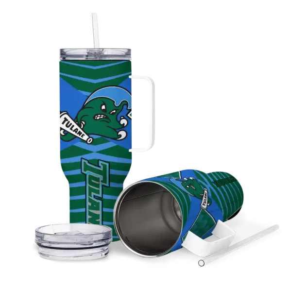 custom tulane green wave chevron layers green curved tumbler high quality.webp
