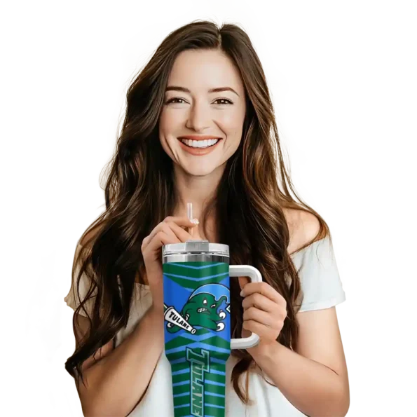 custom tulane green wave chevron layers green curved tumbler premium grade.webp