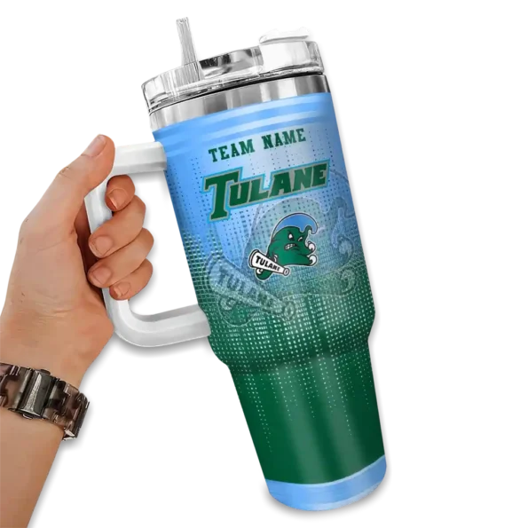 custom tulane green wave gradient dots green curved tumbler fashion forward.webp