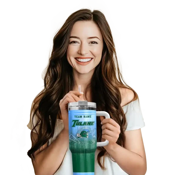 custom tulane green wave gradient dots green curved tumbler premium grade.webp