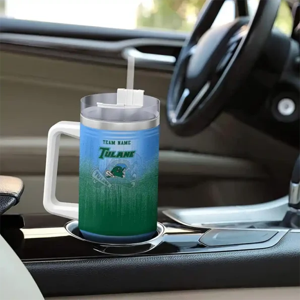 custom tulane green wave gradient dots green curved tumbler trendy.webp