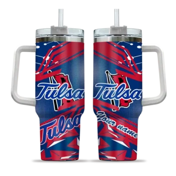 custom tulsa golden hurricane abstract paths blue curved tumbler best selling.webp