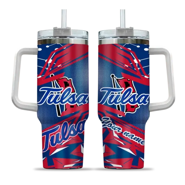 custom tulsa golden hurricane abstract paths blue curved tumbler best selling.webp