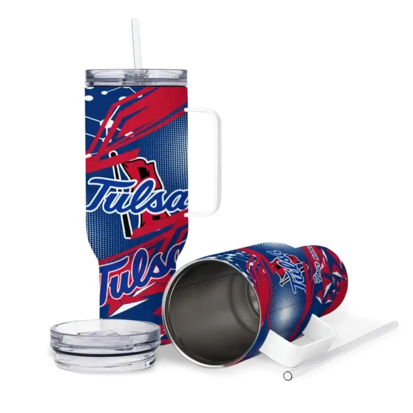 custom tulsa golden hurricane abstract paths blue curved tumbler high quality.webp