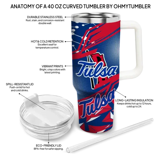 custom tulsa golden hurricane abstract paths blue curved tumbler new arrival.webp