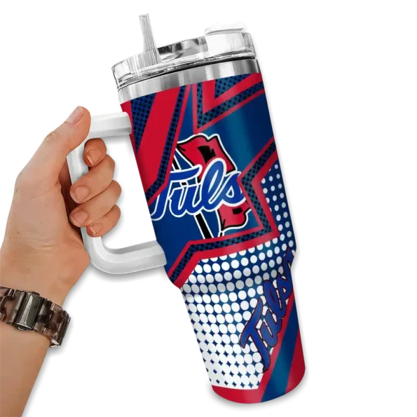 custom tulsa golden hurricane arrow burst blue curved tumbler fashion forward.webp