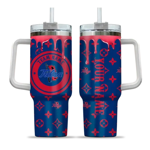 custom tulsa golden hurricane bullseye drips blue curved tumbler best selling.webp