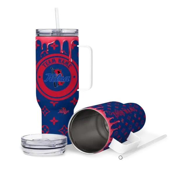 custom tulsa golden hurricane bullseye drips blue curved tumbler high quality.webp