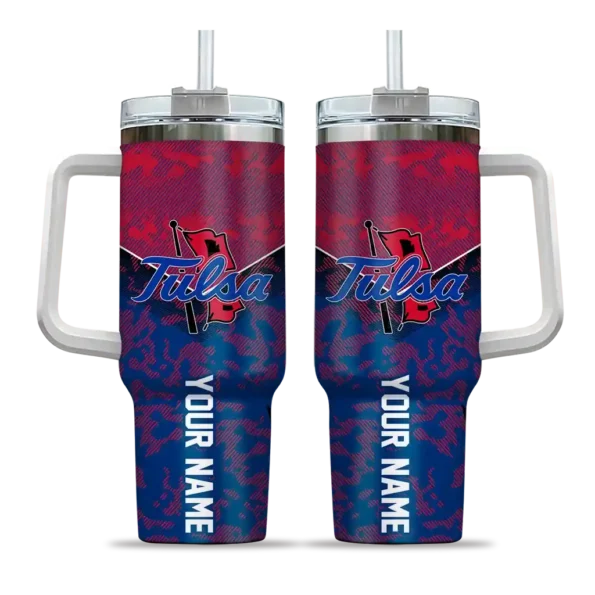 custom tulsa golden hurricane chevron stripe blue curved tumbler best selling.webp