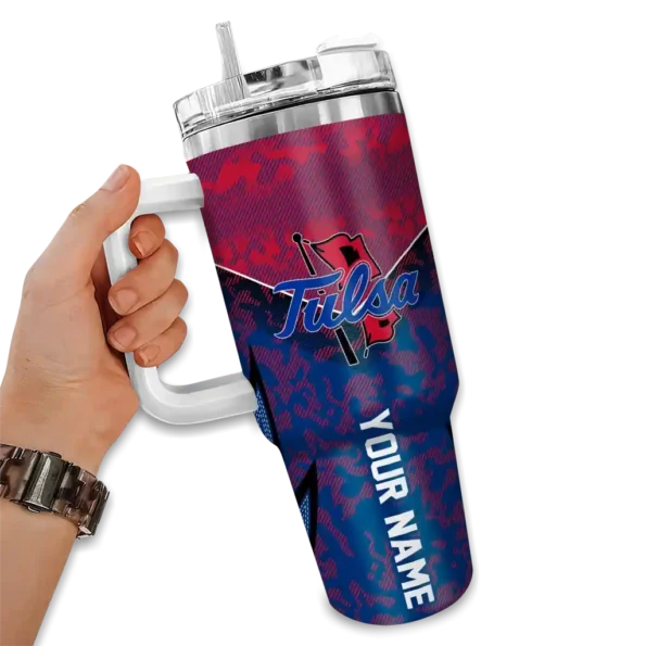 custom tulsa golden hurricane chevron stripe blue curved tumbler fashion forward.webp