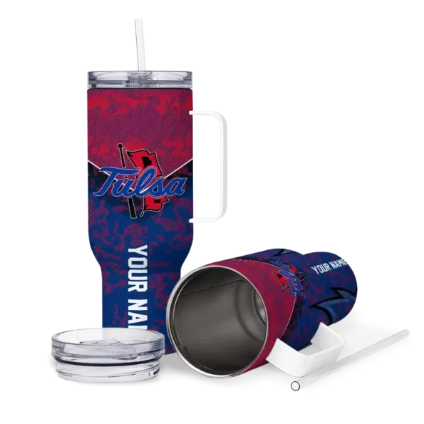 custom tulsa golden hurricane chevron stripe blue curved tumbler high quality.webp