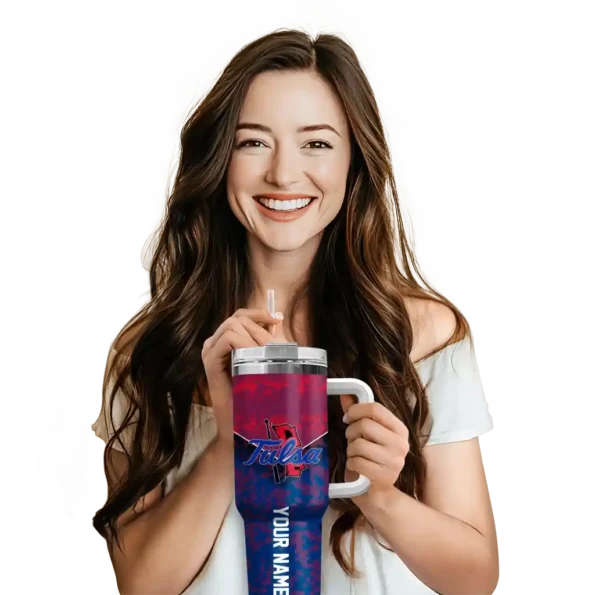 custom tulsa golden hurricane chevron stripe blue curved tumbler premium grade.webp
