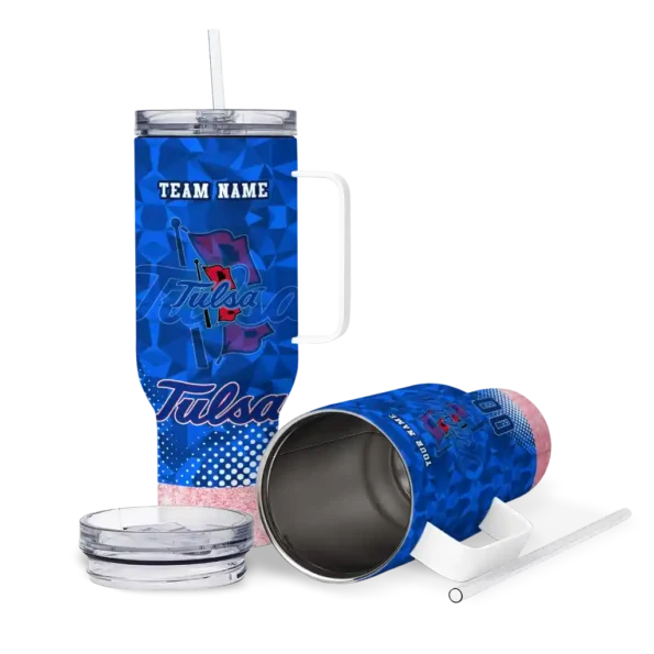 custom tulsa golden hurricane geometric prism blue curved tumbler high quality.webp