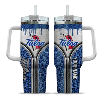 custom tulsa golden hurricane leopard zipper blue curved tumbler best selling.webp