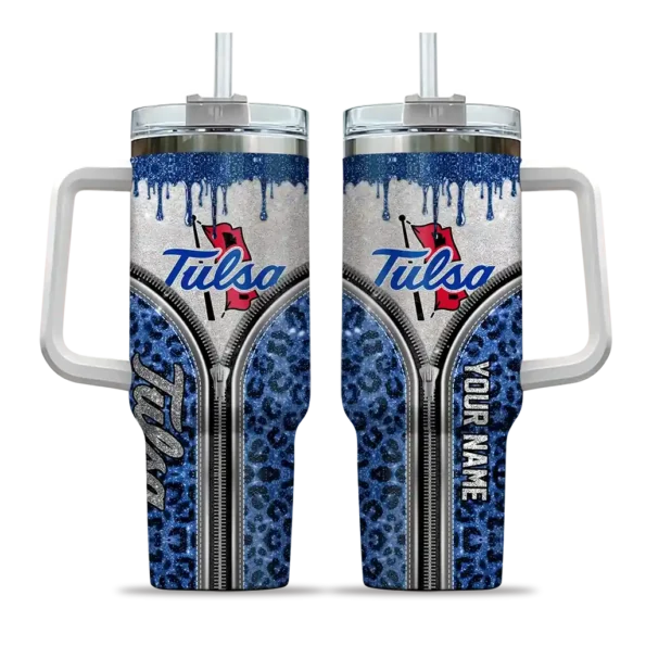 custom tulsa golden hurricane leopard zipper blue curved tumbler best selling.webp