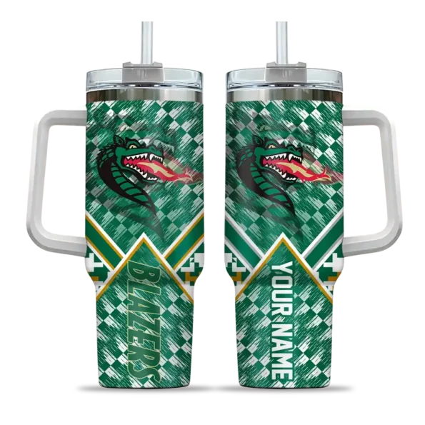 custom uab blazers chevron angle green curved tumbler best selling.webp