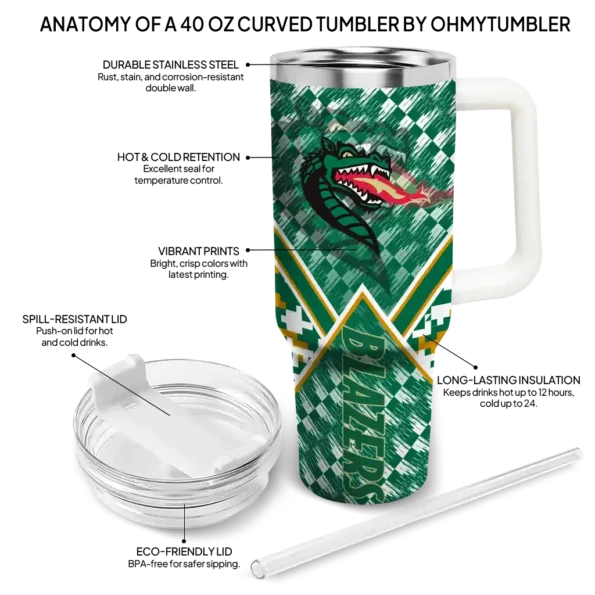 custom uab blazers chevron angle green curved tumbler new arrival.webp