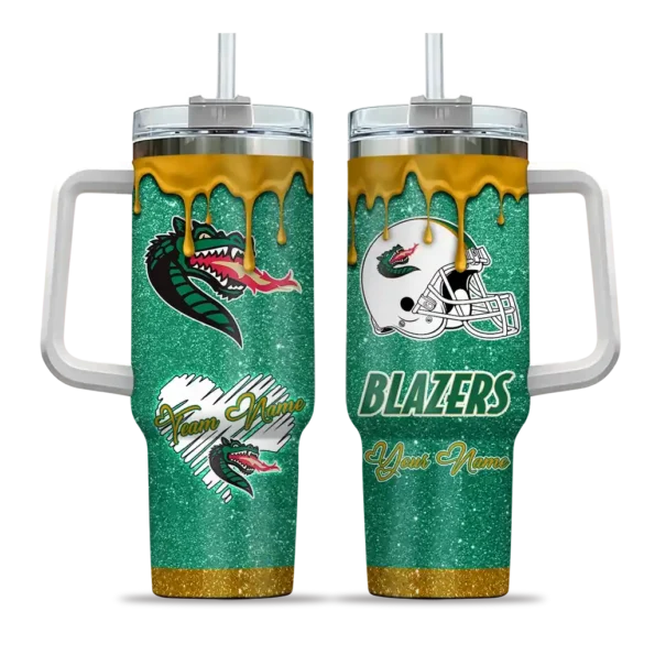 custom uab blazers heart helmet motif green curved tumbler best selling.webp